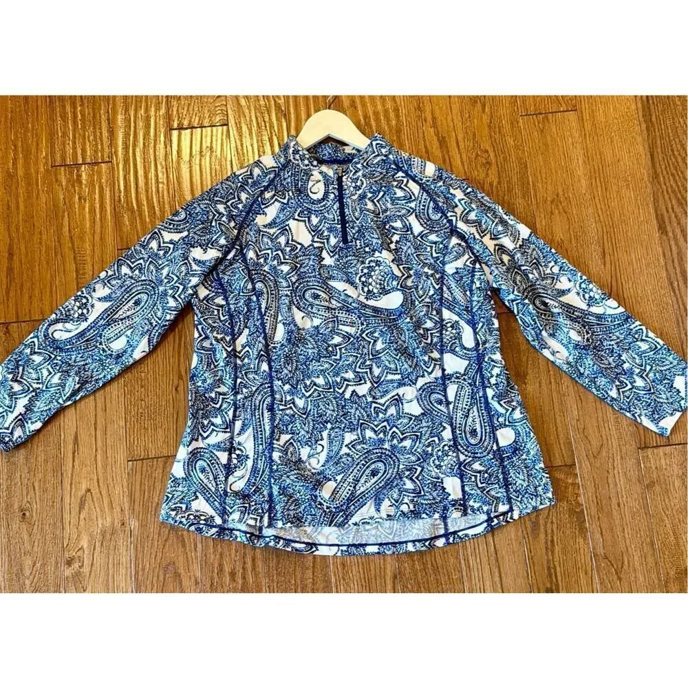 Coolibar blue paisley quarter zip rash guard pullover XL